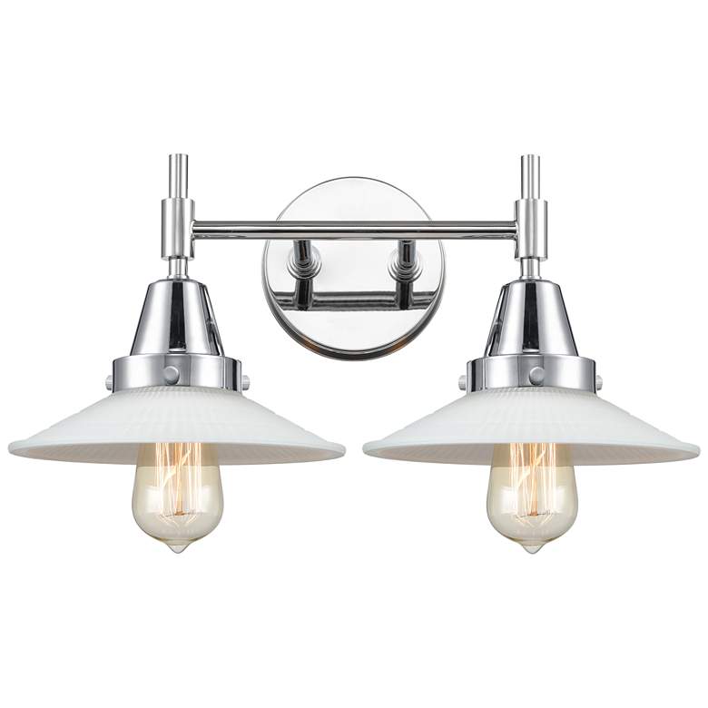Image 1 Caden Halophane 18"W 2 Light Chrome Bath Light w/ White Halophane Shad