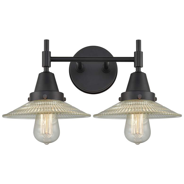 Image 1 Caden Halophane 18"W 2 Light Matte Black Bath Light w/ Halophane Shade
