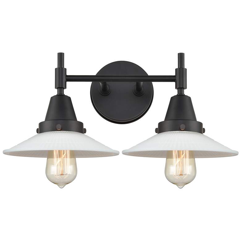 Image 1 Caden Halophane 18"W 2 Light Matte Black Bath Light White Halophane Sh