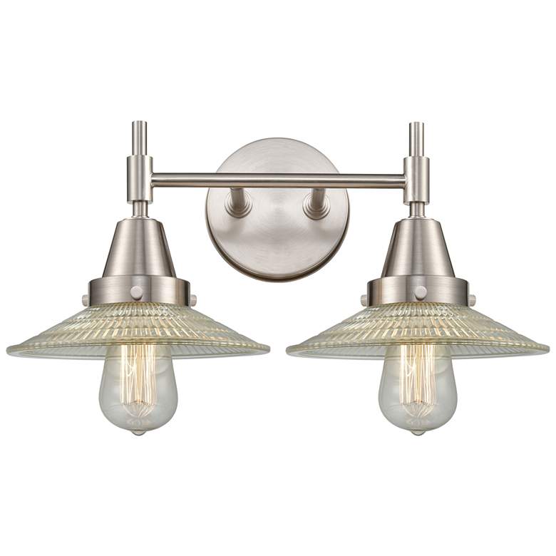 Image 1 Caden Halophane 18"W 2 Light Satin Nickel Bath Light w/ Halophane Shad