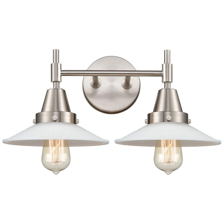 Image 1 Caden Halophane 18"W 2 Light Satin Nickel Bath Light White Halophane S
