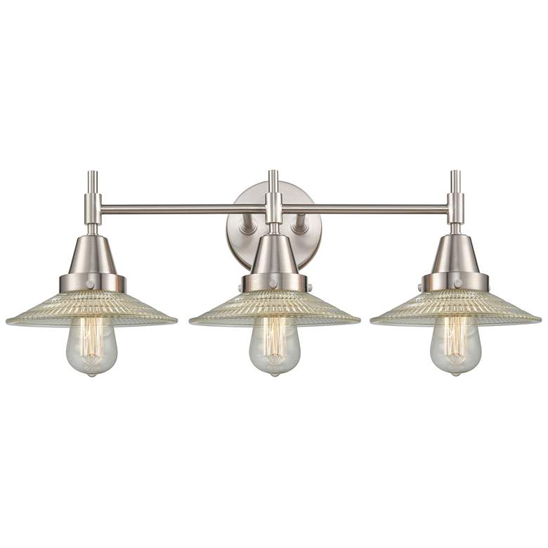 Image 1 Caden Halophane 27"W 3 Light Satin Nickel Bath Light w/ Halophane Shad