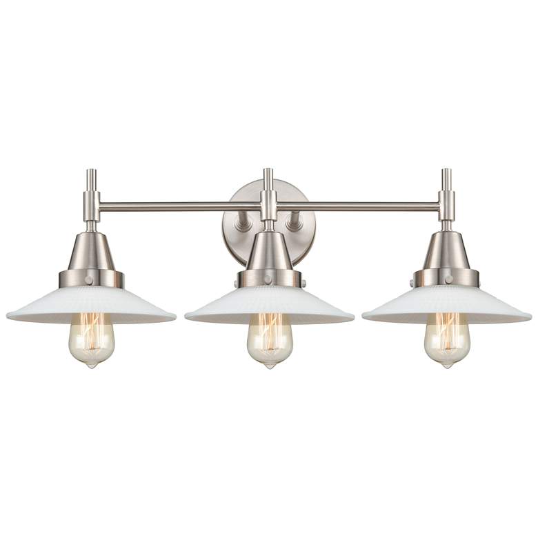Image 1 Caden Halophane 27"W 3 Light Satin Nickel Bath Light White Halophane S