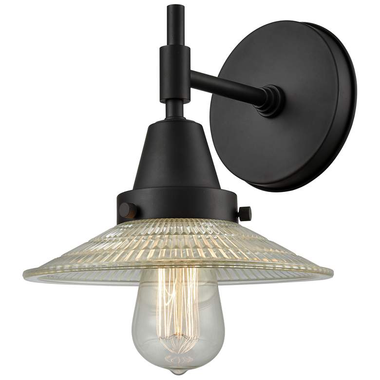 Image 1 Caden Halophane 7.25" High Matte Black Sconce w/ Clear Halophane Shade