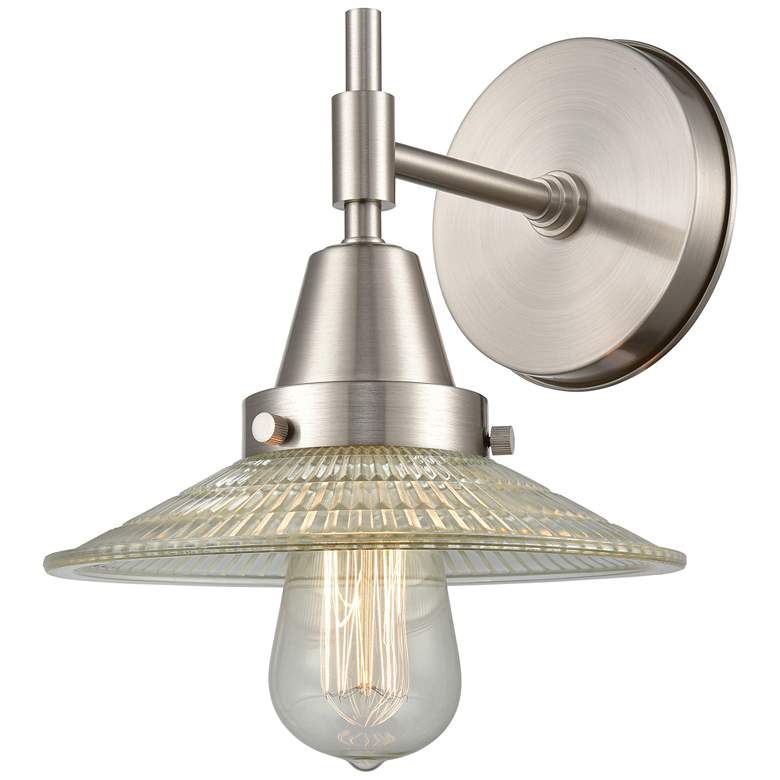 Image 1 Caden Halophane 7.25" High Satin Nickel Sconce w/ Clear Halophane Shad