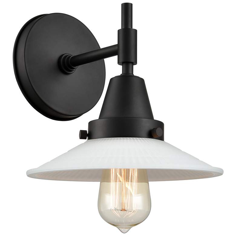 Image 1 Caden Halophane 7.25"H Matte Black Sconce w/ Matte White Halophane Sha