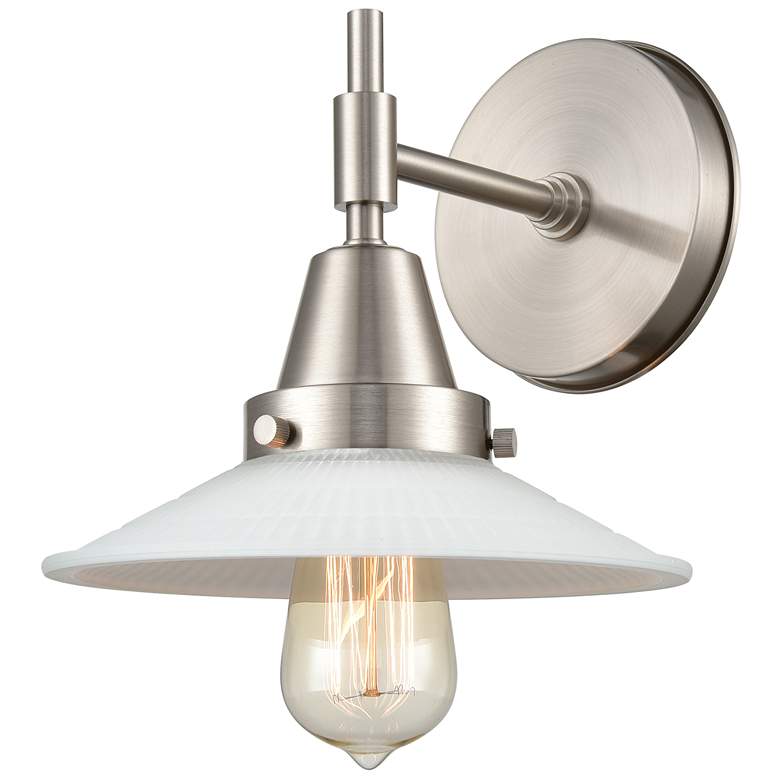 Image 1 Caden Halophane 7.25"H Satin Nickel Sconce w/ Matte White Halophane Sh