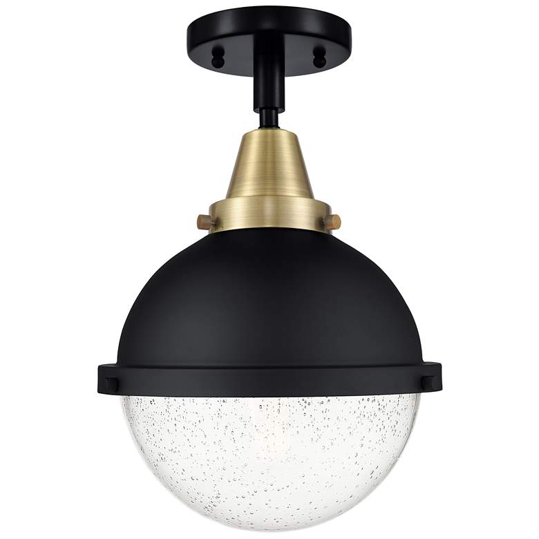 Image 1 Caden Hampden 9 inch LED Flush Mount - Black Antique Brass - Seedy Glass S