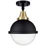 Caden Hampden 9" LED Flush Mount - Black Antique Brass - Seedy Glass S