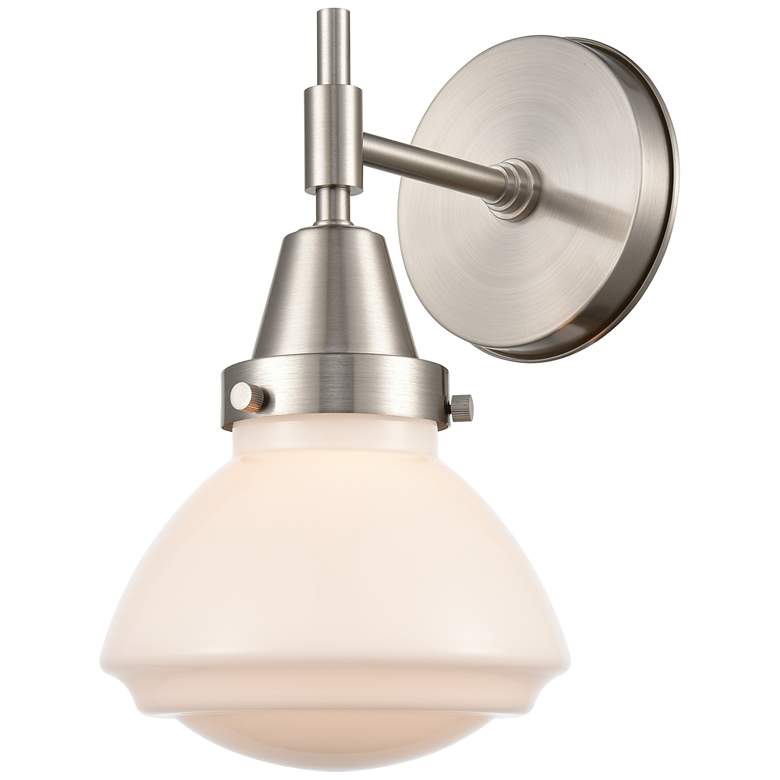 Image 1 Caden Olean 10.25 inch High Satin Nickel Sconce w/ Matte White Shade