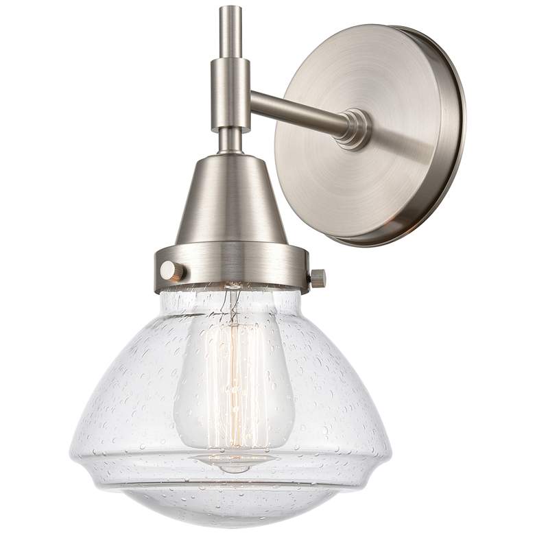 Image 1 Caden Olean 10.25" High Satin Nickel Sconce w/ Seedy Shade