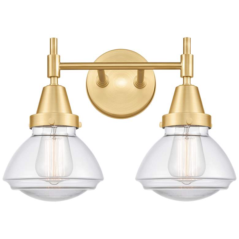 Image 1 Caden Olean 15.75" Wide 2 Light Satin Gold Bath Vanity Light w/ Clear