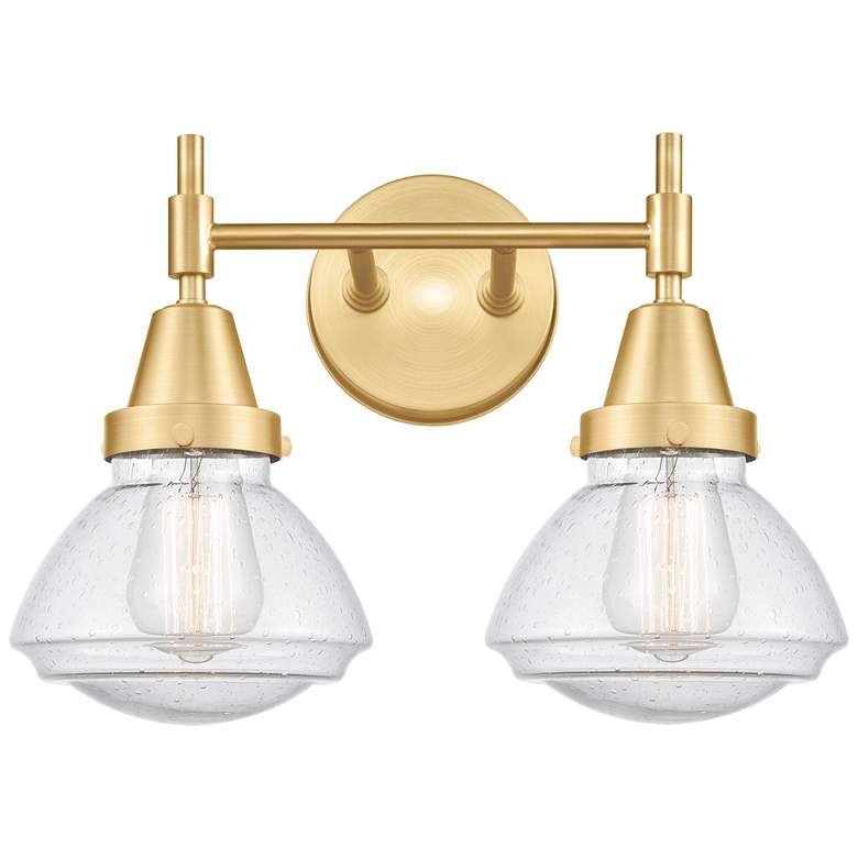 Image 1 Caden Olean 15.75" Wide 2 Light Satin Gold Bath Vanity Light w/ Seedy