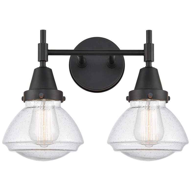 Image 1 Caden Olean 15.75"W 2 Light Matte Black Bath Vanity Light w/ Seedy Sha