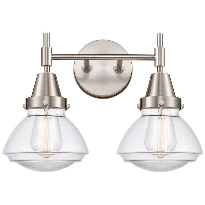 Image 1 Caden Olean 15.75"W 2 Light Satin Nickel Bath Vanity Light w/ Clear Sh