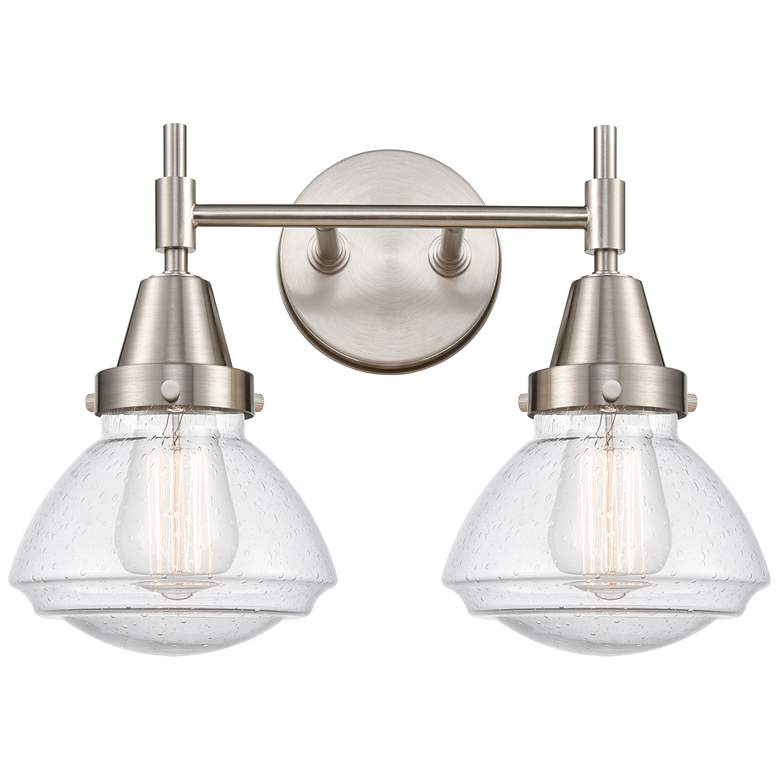 Image 1 Caden Olean 15.75"W 2 Light Satin Nickel Bath Vanity Light w/ Seedy Sh