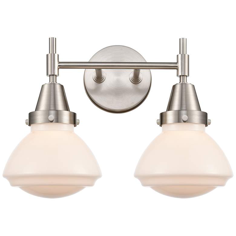 Image 1 Caden Olean 15.75"W 2 Light Satin Nickel Bath Vanity Light w/ White Sh