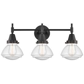 Image1 of Caden Olean 24.75"W 3 Light Matte Black Bath Vanity Light w/ Seedy Sha