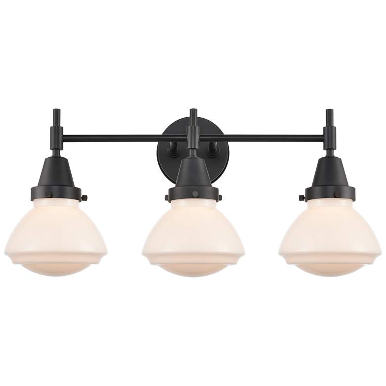 Image 1 Caden Olean 24.75"W 3 Light Matte Black Bath Vanity Light w/ White Sha