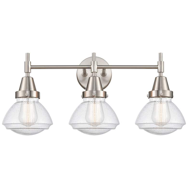 Image 1 Caden Olean 24.75"W 3 Light Satin Nickel Bath Vanity Light w/ Seedy Sh