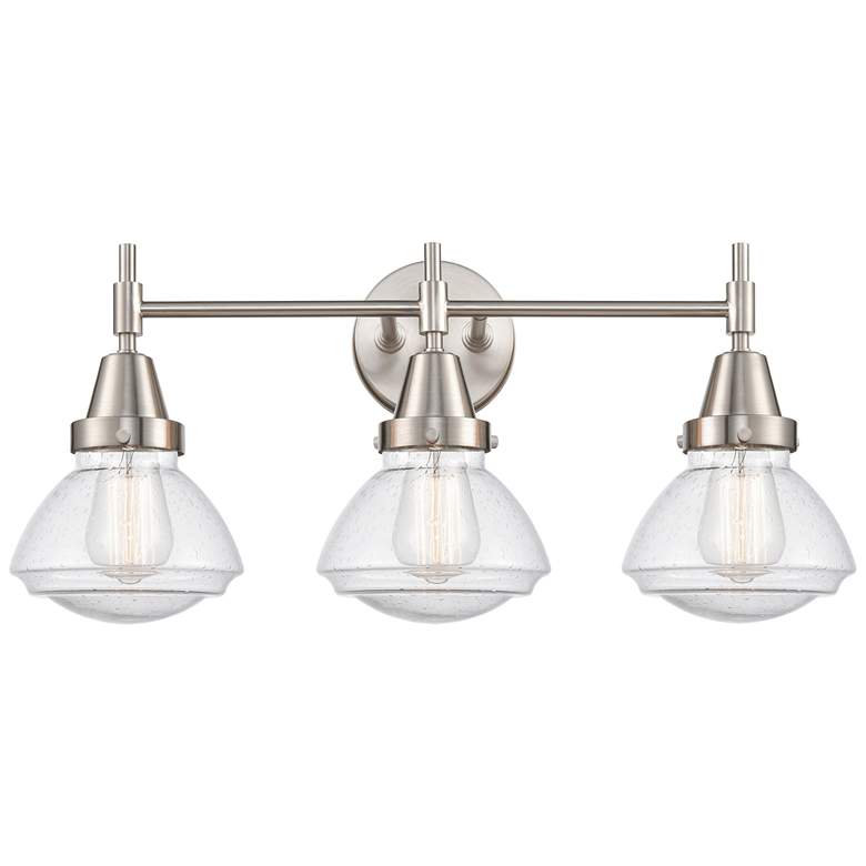 Image 1 Caden Olean 24.75 inchW 3 Light Satin Nickel Bath Vanity Light w/ Seedy Sh