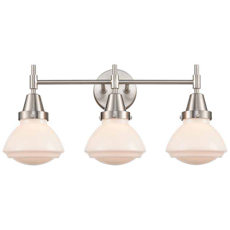 Image 1 Caden Olean 24.75"W 3 Light Satin Nickel Bath Vanity Light w/ White Sh