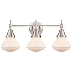 Caden Olean 24.75"W 3 Light Satin Nickel Bath Vanity Light w/ White Sh