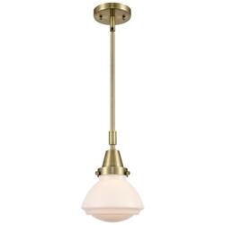 Caden Olean 6.75" Wide Antique Brass Stem Hung Mini Pendant w/ White S