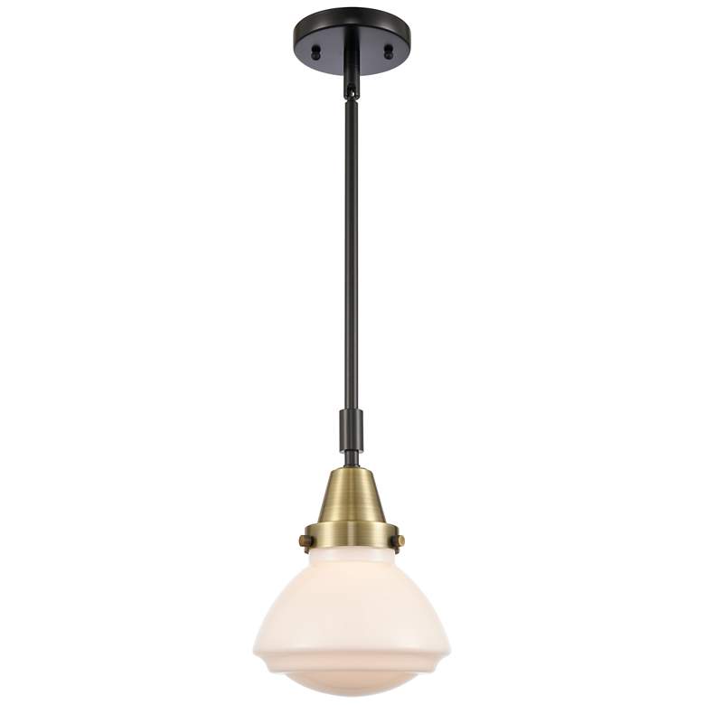 Image 1 Caden Olean 6.75" Wide Black Brass Stem Hung Mini Pendant w/ White Sha