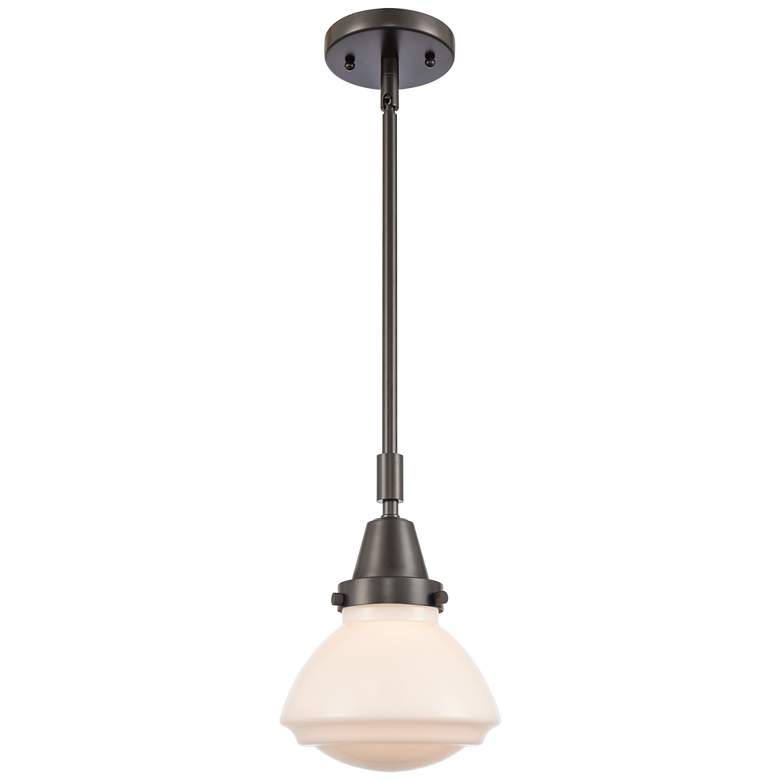 Image 1 Caden Olean 6.75" Wide Bronze Stem Hung Mini Pendant w/ Matte White Sh