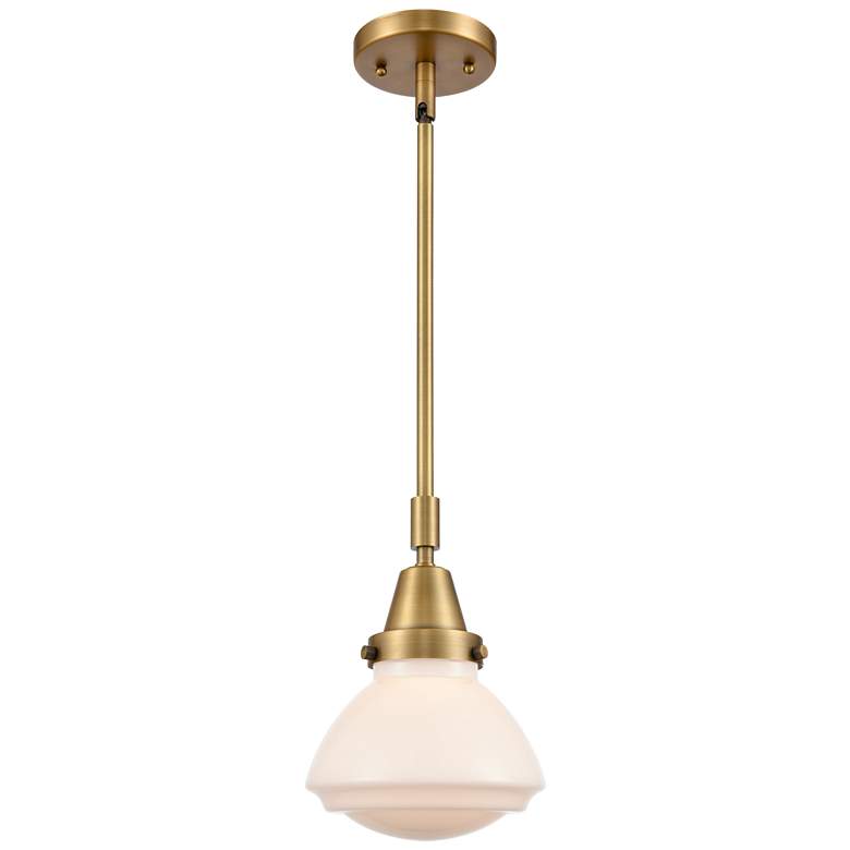 Image 1 Caden Olean 6.75" Wide Brushed Brass Stem Hung Mini Pendant w/ White S