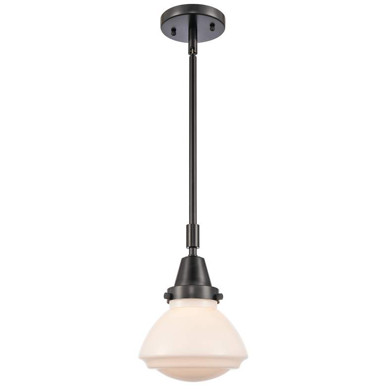 Image 1 Caden Olean 6.75" Wide Matte Black Stem Hung Mini Pendant w/ White Sha