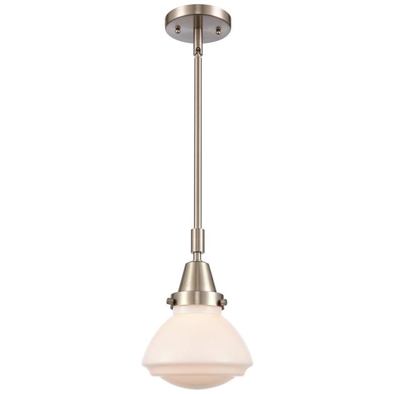 Image 1 Caden Olean 6.75"W Brushed Nickel Stem Hung Mini Pendant w/ White Shad