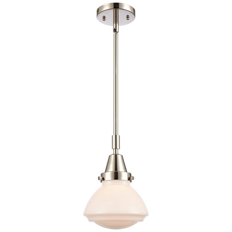 Image 1 Caden Olean 6.75 inchW Polished Nickel Stem Hung Mini Pendant w/ White Sha