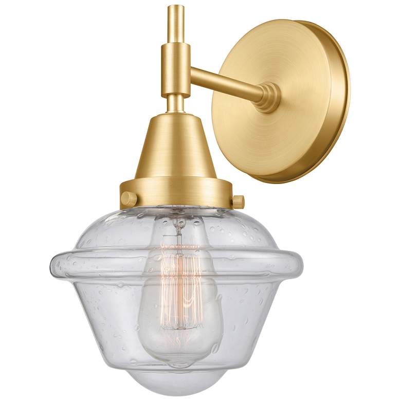 Image 1 Caden Oxford 11" High Satin Gold Sconce w/ Seedy Shade