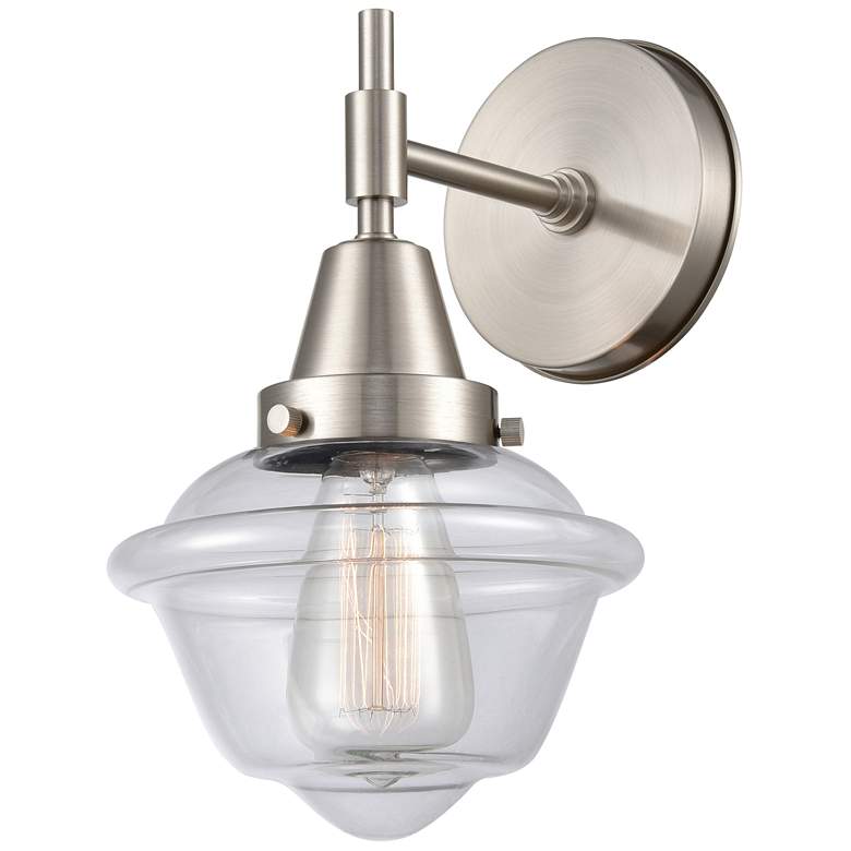 Image 1 Caden Oxford 11" High Satin Nickel Sconce w/ Clear Shade