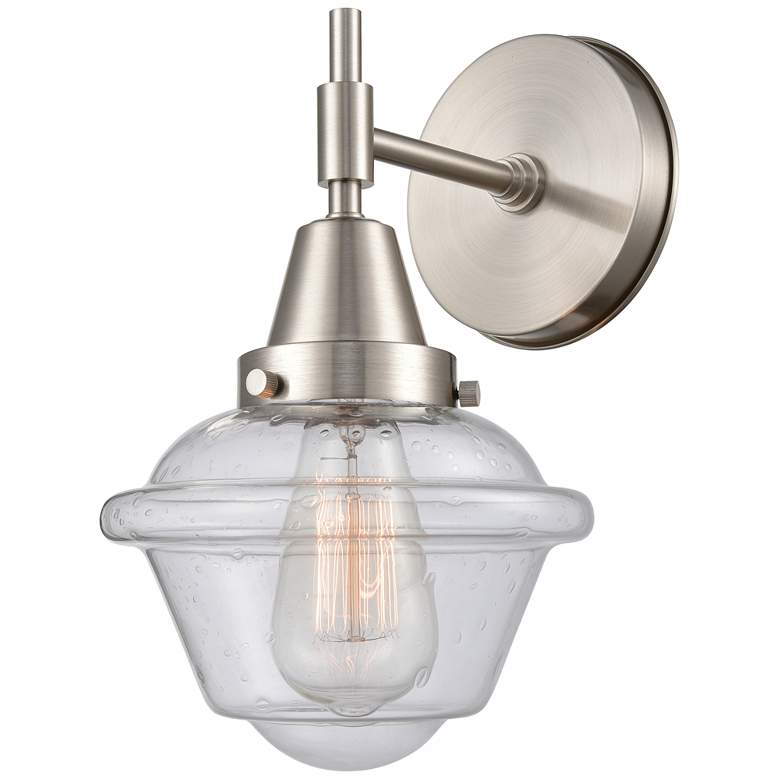 Image 1 Caden Oxford 11" High Satin Nickel Sconce w/ Seedy Shade