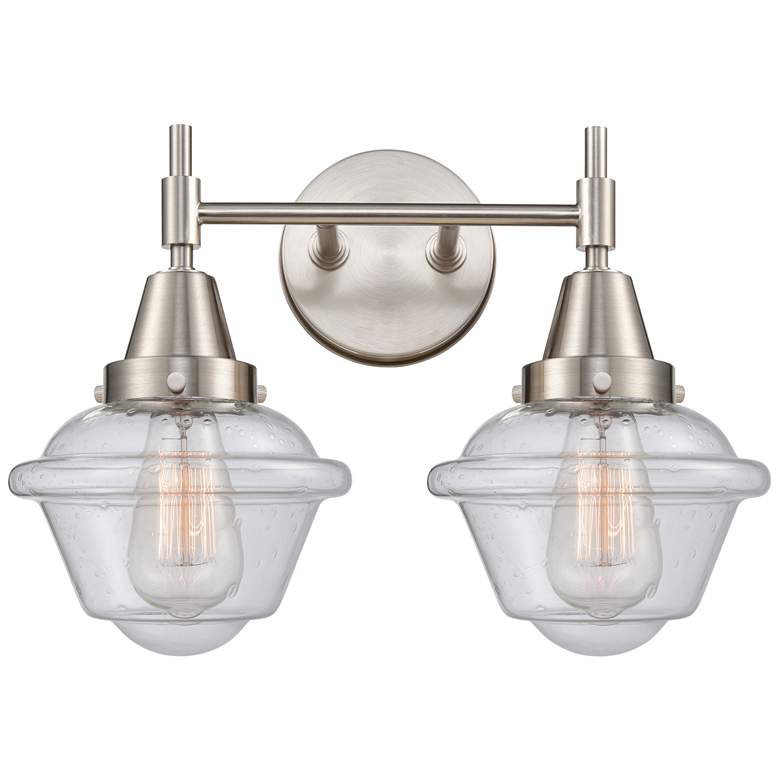 Image 1 Caden Oxford 16.5"W 2 Light Satin Nickel Bath Vanity Light w/ Seedy Sh