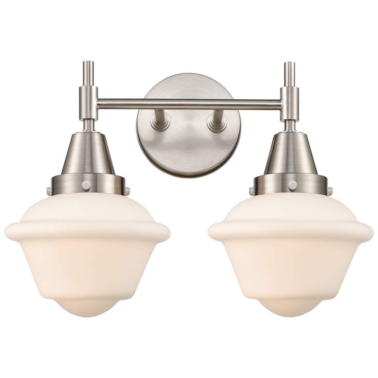 Image 1 Caden Oxford 16.5"W 2 Light Satin Nickel Bath Vanity Light w/ White Sh