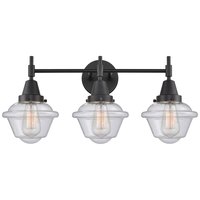 Image 1 Caden Oxford 25.5"W 3 Light Matte Black Bath Vanity Light w/ Seedy Sha
