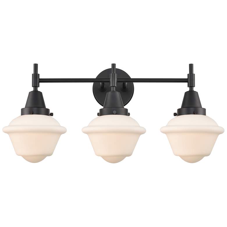 Image 1 Caden Oxford 25.5"W 3 Light Matte Black Bath Vanity Light w/ White Sha