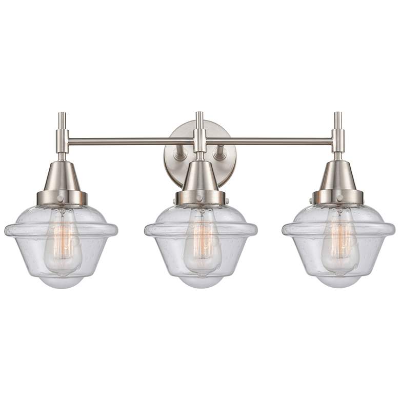 Image 1 Caden Oxford 25.5"W 3 Light Satin Nickel Bath Vanity Light w/ Seedy Sh