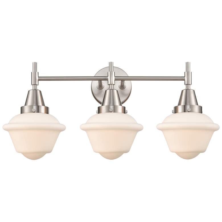 Image 1 Caden Oxford 25.5"W 3 Light Satin Nickel Bath Vanity Light w/ White Sh