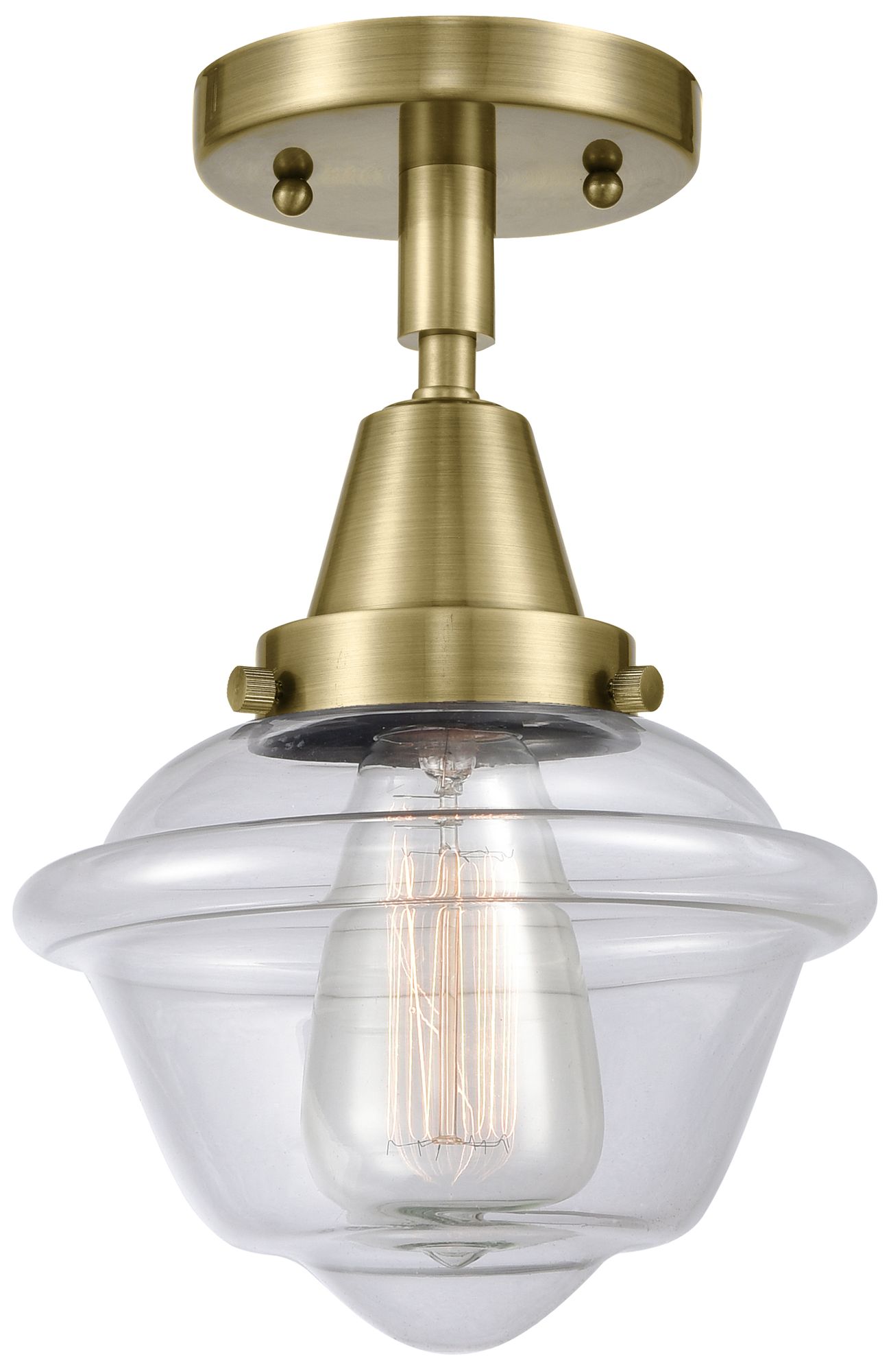 Caden Oxford 7.5" Wide Antique Brass Flush Mount With Clear Shade