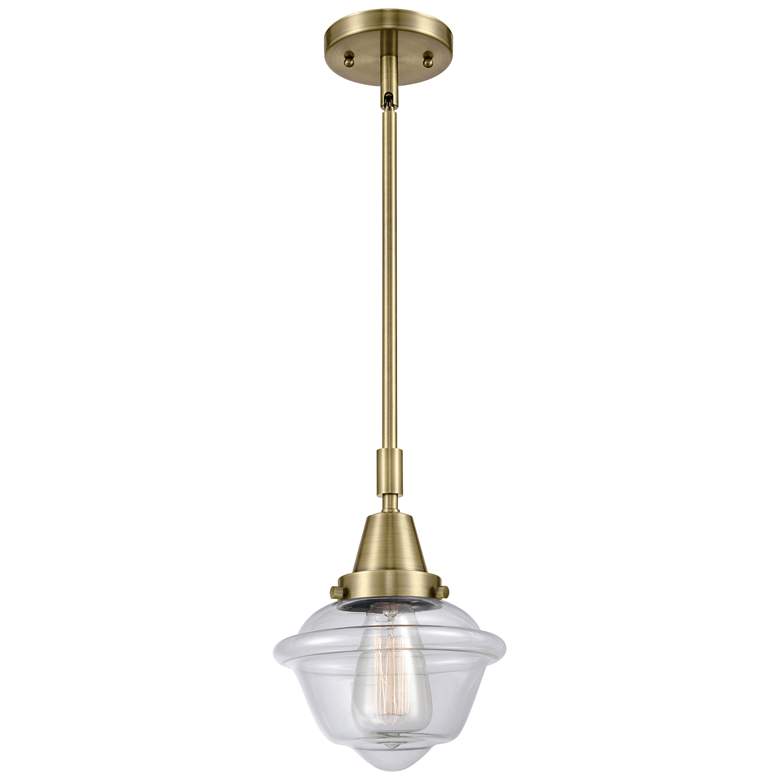 Image 1 Caden Oxford 7.5" Wide Antique Brass Stem Hung Mini Pendant w/ Clear S