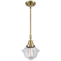 Caden Oxford 7.5" Wide Antique Brass Stem Hung Mini Pendant w/ Clear S
