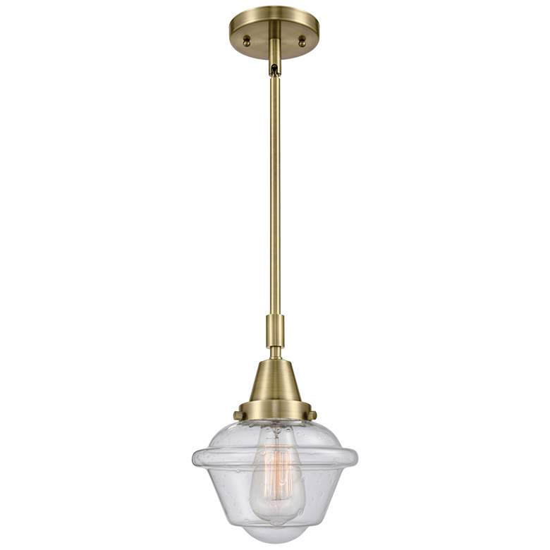 Image 1 Caden Oxford 7.5" Wide Antique Brass Stem Hung Mini Pendant w/ Seedy S