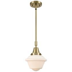 Caden Oxford 7.5" Wide Antique Brass Stem Hung Mini Pendant w/ White S