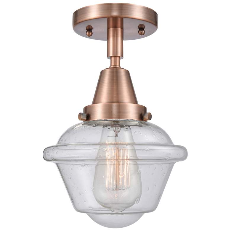 Image 1 Caden Oxford 7.5" Wide Antique Copper Flush Mount With Seedy Shade