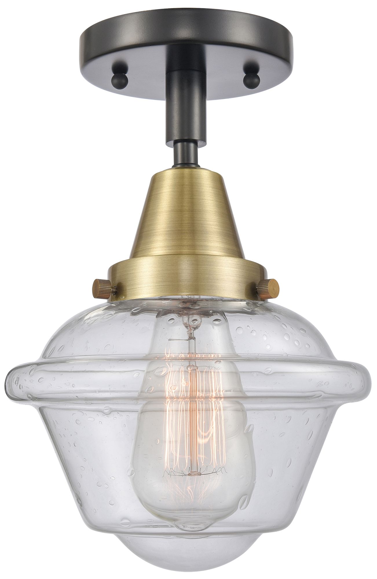 Caden Oxford 7.5" Wide Black Antique Brass Flush Mount With Seedy Shad